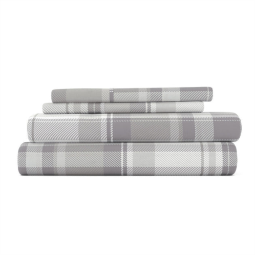 Ienjoy Home plaid light gray 100% cotton flannel super soft sheet set