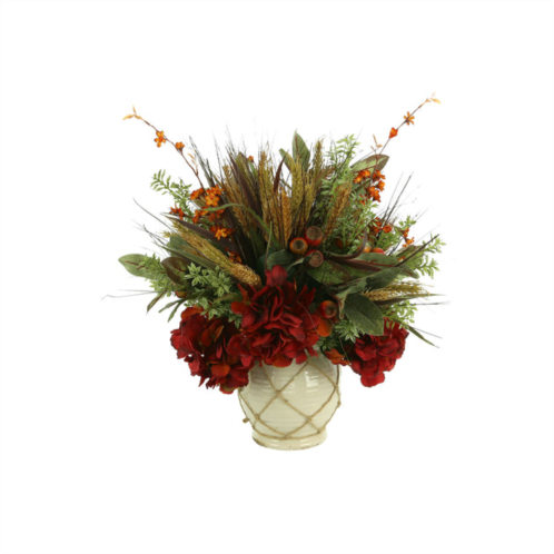 Creative Displays fall arrangement w/ hydrangea, wheat and berries