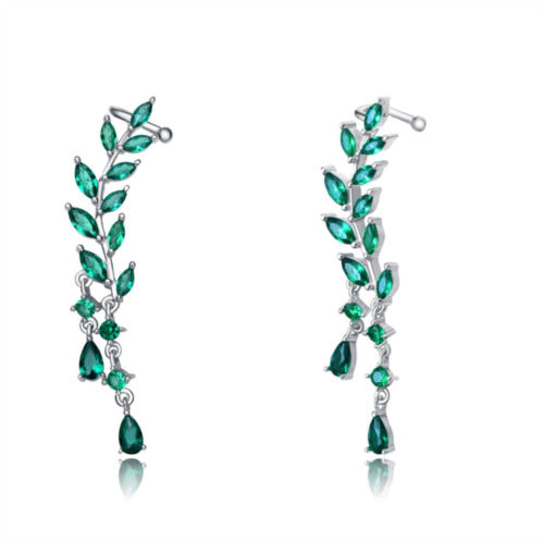 Genevive sterling silver with rhodium plated and emerald cubic zirconia stud earrings
