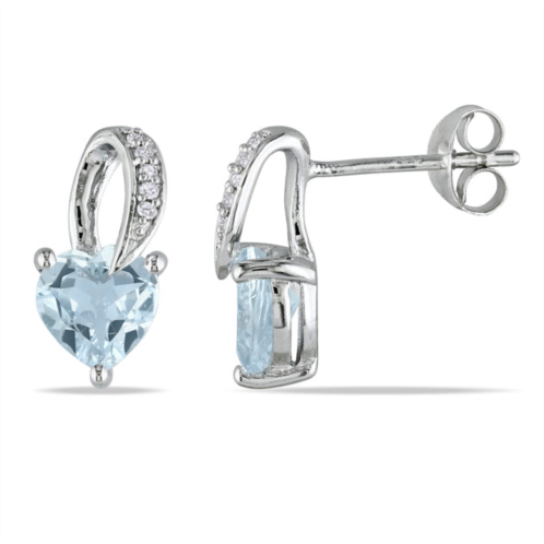 Mimi & Max 1 1/3ct tgw heart shaped aquamarine and diamond swirl earrings in sterling silver