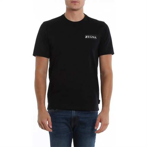 Z Zegna plaque logo short sleeve crew neck t-shirt in black