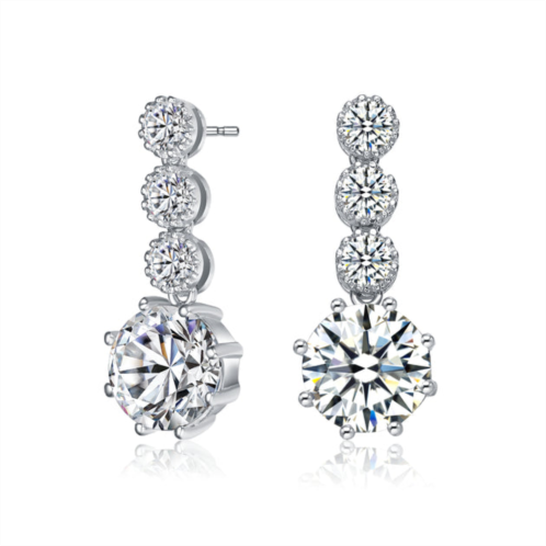Genevive sterling silver with rhodium plated clear round cubic zirconia tier drop earrings