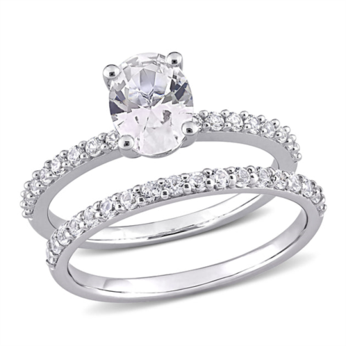Mimi & Max 2 3/4 ct tgw oval cut created white sapphire engagement ring and matching eternity ring 2pc set in 10k white gold