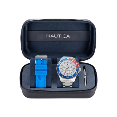 Nautica mens one stainless steel and silicone watch box set