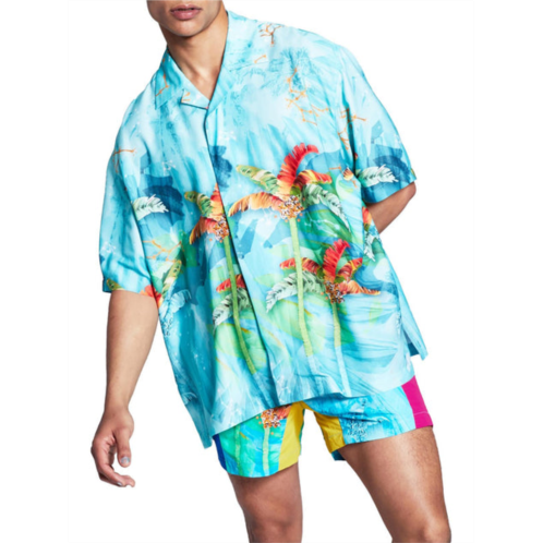 And Now This mens collared printed hawaiian print shirt