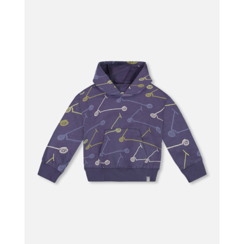 Deux par Deux french terry hooded sweatshirt blue printed scooters