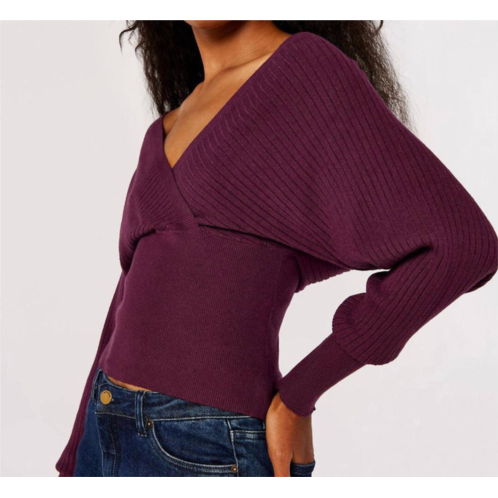 APRICOT plum ribbed knit cropped sweater in purple