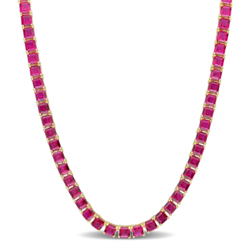 Mimi & Max 48 1/2 ct tgw created ruby tennis necklace in yellow gold plated sterling silver