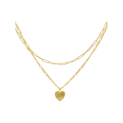 Adornia paper clip and figaro heart chain set gold