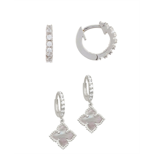 Adornia white mother of pearl huggie set silver