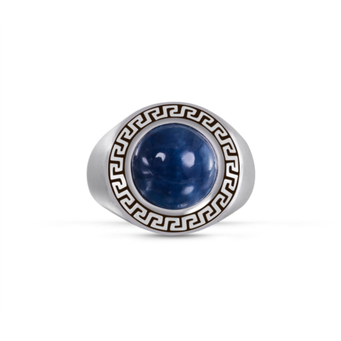 Monary blue apatite stone signet ring in black rhodium plated sterling silver