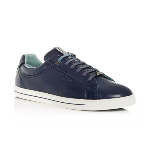 TED BAKER mens thawne leather low-top trainers in dark blue
