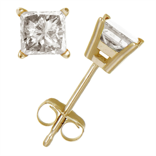 Vir Jewels 1/2 cttw princess cut diamond stud earrings 14k yellow gold 4 prong with push backs