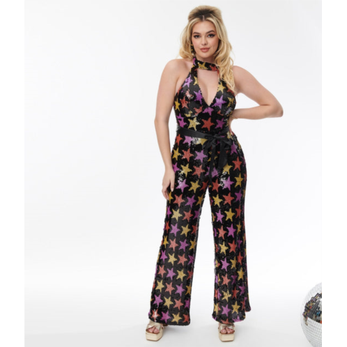 Smak Parlour black & multicolor star sequin glamour goddess jumpsuit