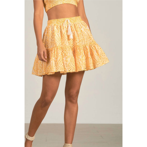ELAN eyelet ruffle skirt in yellow
