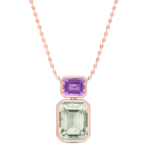 Mimi & Max womens 20 1/8ct tgw octagon green quartz and rose de france necklace in rose plated sterling silver