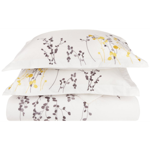 Superior modern floral embroidered cotton duvet cover and pillow sham set
