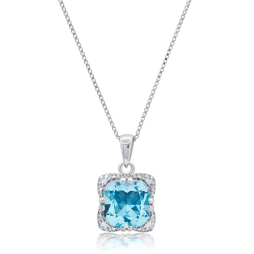 Nicole Miller sterling silver cushion cut gemstone square pendant necklace and created white sapphire accents on 18 inch chain