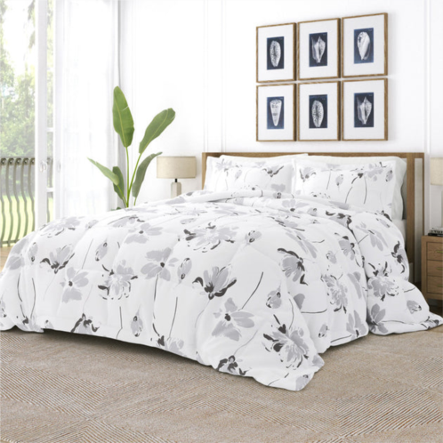 Ienjoy Home magnolia light gray pattern comforter set down-alternative ultra soft microfiber bedding, king/cal-king
