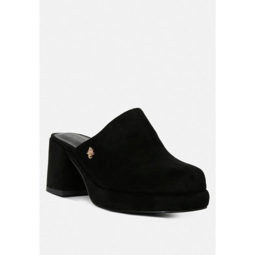 Rag & Co delaunay black suede heeled mule sandals