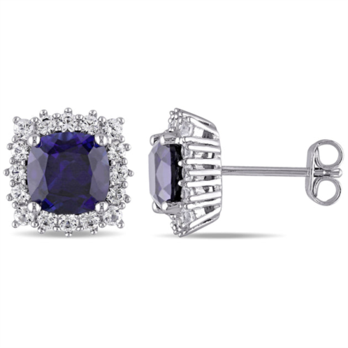 Mimi & Max 4 7/8 ct tgw created blue and white sapphire stud earrings in sterling silver
