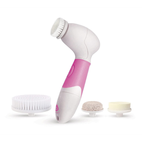 PURSONIC advanced facial and body cleansing brush for removing makeup & exfoliating dead skin - includes 4 multifunction brush heads: facial, body, pumice stone and sponge (pink)