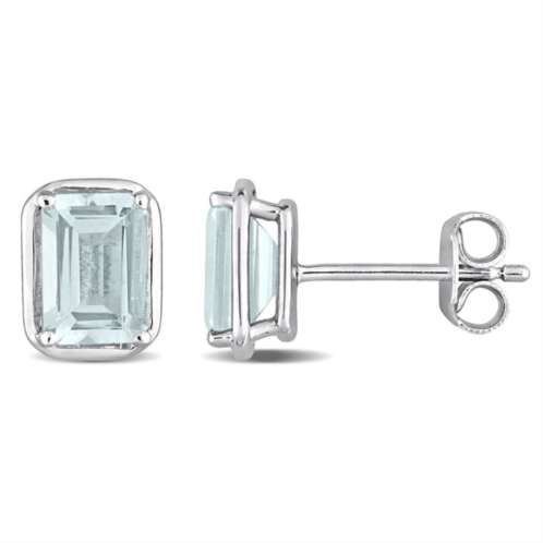 Mimi & Max 1 7/8ct tgw aquamarine bezel style emerald cut stud earrings in sterling silver