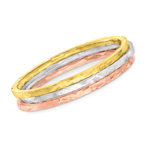 Ross-Simons italian tri-colored sterling jewelry set: 3 square-edge hammered bangle bracelets