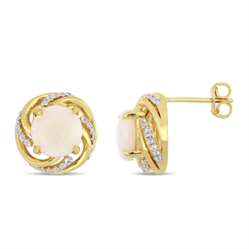 Mimi & Max 2 3/4 ct tgw opal white topaz interlaced swirl halo stud earrings in yellow plated sterling silver