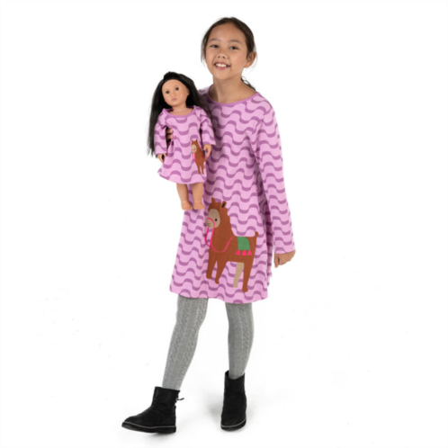 Leveret girls and matching doll cotton dress llama