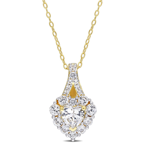 Mimi & Max 2 7/8 ct tgw created white sapphire halo heart pendant with chain in yellow plated sterling silver