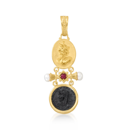 Ross-Simons italian tagliamonte black onyx and . ruby cameo pendant with cultured pearls in 18kt gold over sterling