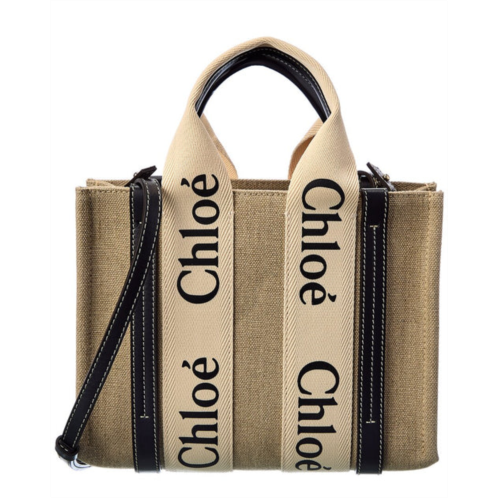 Chloe woody small canvas & leather tote