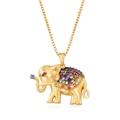 Ross-Simons multicolored sapphire elephant pendant necklace in 18kt gold over sterling