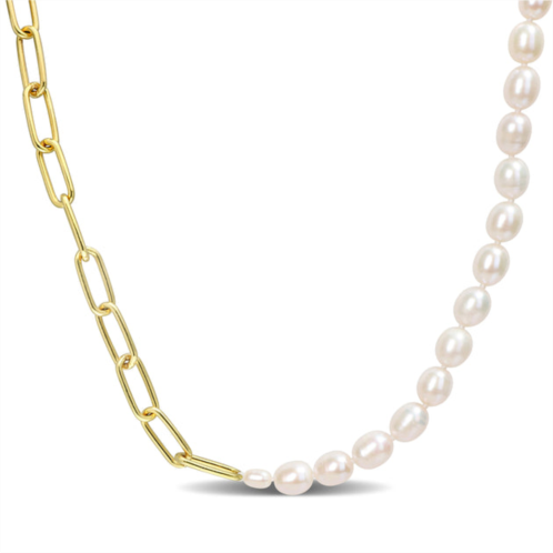 Mimi & Max 7-7.5 mm cultured freshwater rice pearl and 6 mm oval link chain necklace in 18k gold plated sterling silver