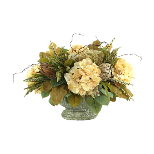 Creative Displays fall arrangement w/ hydrangea and protea