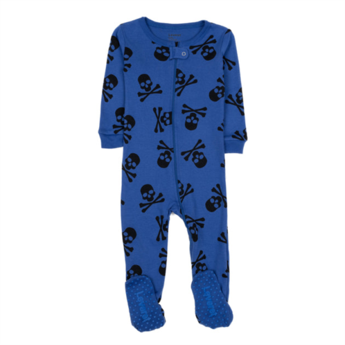 Leveret kids footed cotton pajamas blue skulls