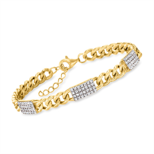 Ross-Simons italian cz bar and curb-link bracelet in 18kt gold over sterling
