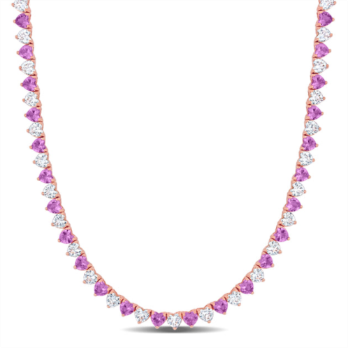 Mimi & Max 31 1/5ct tgw created pink and white heart-cut sapphire necklace in rose silver - 18 in.