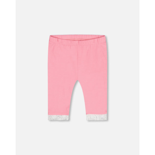 Deux par Deux organic cotton short leggings with crochet trim bubble gum pink