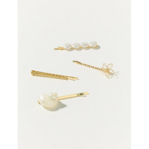 Lucky Brand gold pearls barrette set