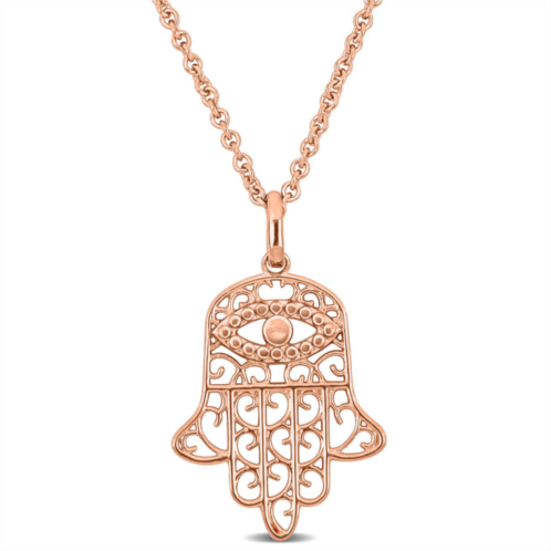 Mimi & Max pink hamsa charm pendant w/ chain in 18k rose gold plated silver - 17.5+1.5 in.
