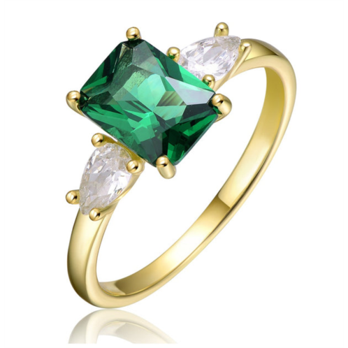 Genevive gv sterling silver 14k yellow gold plated with emerald & cubic zirconia 3-stone engagement anniversary ring