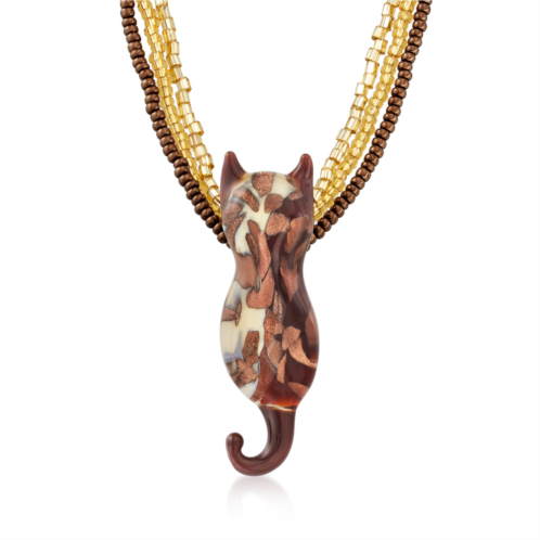 Ross-Simons italian brown and gold murano glass bead cat necklace with 18kt gold over sterling