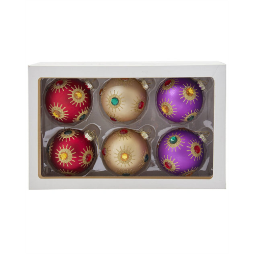 Kurt Adler 6pc 80mm balls with jewels christmas ornament set
