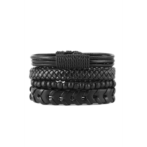 Stephen Oliver set of 4 black leather woven bracelets
