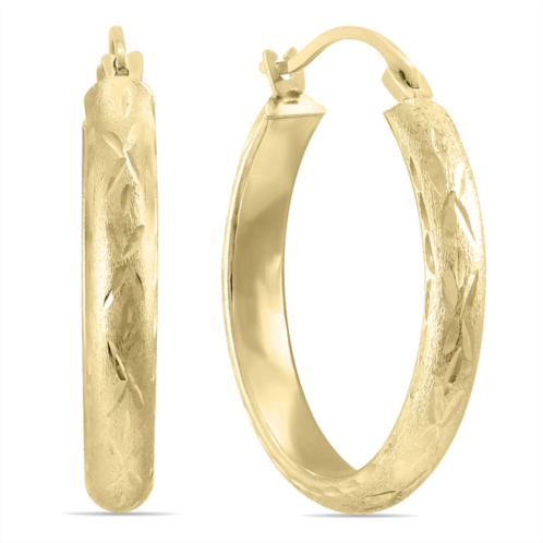 Monary 14k yellow gold brushed hoop earrings with diamond cut engraving (20mm)