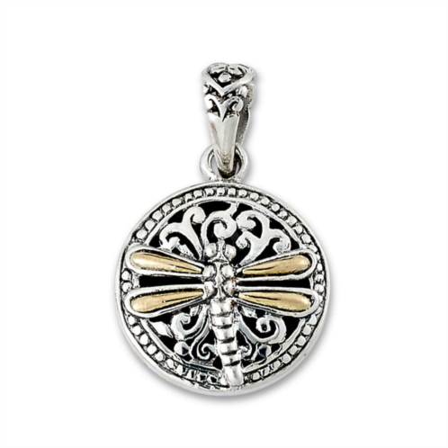 Samuel B. Jewelry sterling silver and 18k yellow gold dragonfly pendant