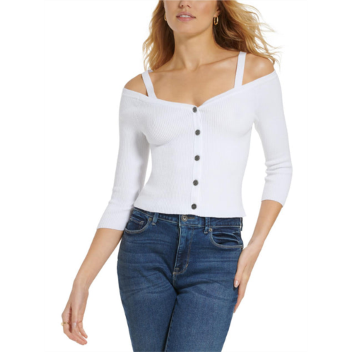 DKNY womens v neck cold shoulder button-down top