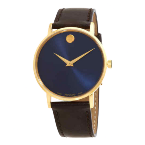 Movado mens 0607316 museum classic blue dial brown strap watch
